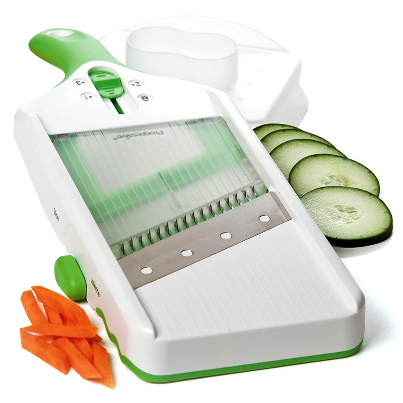 Progressive PrepSolutions Adjust-A-Slice & Julienne Mandoline, White & Green â€“ Adjustable Slicer for Fruits and Vegetables - Image 1